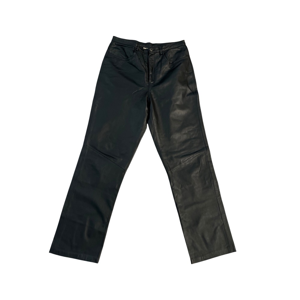 J. Khaki Womens Black 100% Leather Straight Leg High Rise Pants Size 8 Vintage
